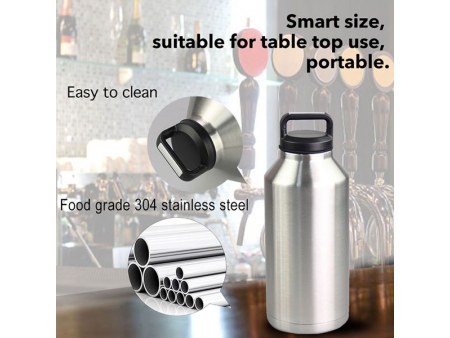 Growler à double paroi et large ouverture avec bouchon à visser 3.8L