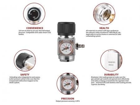 Régulateur de pression de gaz CO2 commercial de 60 PSI pour cartouche de CO2 de 16 g filetée 3/8