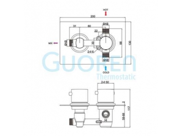 Mitigeur thermostatique encastré - cartouche en cuivre