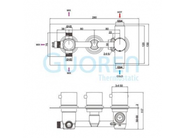 Mitigeur thermostatique encastré multifonction