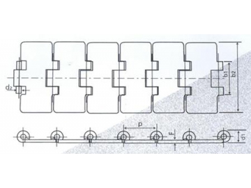 Chaîne à rouleaux, partie supérieure plate