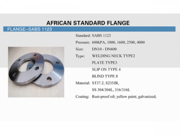Bride pleine (norme SABS 1123)